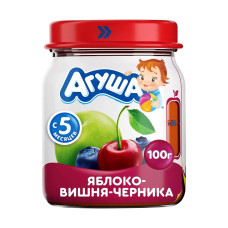 Пюре 100г Стекл банка Агуша (яблоко, вишня, черника)