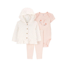 Комплект из трех предметов для мальчика (белое боди с надписью, брюки в полоску, синий кардиган с ка 12M