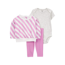 Комплект из трех предметов для девочки (серое боди, джемпер в розовую полоску, розовые брюки) Carter 24M