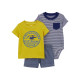 Комплект из трех предметов для мальчика (боди в полоску, желтая футболка с вертолетом, джинсовые шор 9M