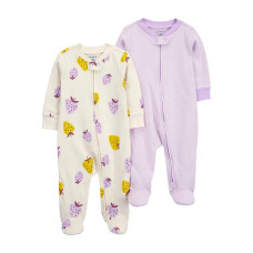 Набор из 2 комбинезонов для девочки (сиреневый в полоску, с клубничками) Carter's 9M