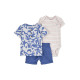 Комплект из трех предметов для мальчика (боди в полоску, бежевая футболка с пальмами, синие шорты) C 12M