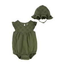 Комплект из двух предметов для девочки (зеленые боди и панама с ришелье) Carter's 18M