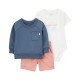 Комплект из трех предметов для мальчика (белое боди, синий джемпер, коралловые шорты) Carter’s 6M