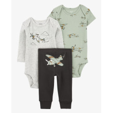 Комплект из 3 пред для мальчика (олив боди, сер полуком с самолетами, черные б), 1R035210, Carter's 12M