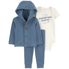 Комплект из трех предметов для мальчика (боди с надписью, синие толстовка с капюшоном и брюки) Carte 6M