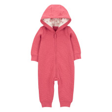 Комбинезон для девочки розовый с сердечками с капюшоном, 1R967110, Carter's 9M
