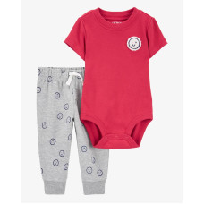 Комплект из двух предметов для мальчика (красн боди, серые со смайликами брюки), 1R977110, Carter's 24M
