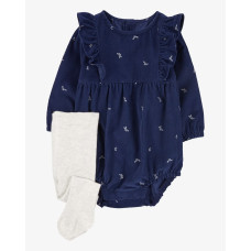 Комплект из 2 пред для девочки(темно-синий вельветовый полукомбин, белые колгот), 1R945110, Carter's 18M