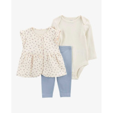Комплект из 3 пред для девочки (белый полукомбин, голуб брюки, жилет в цветочек), 1R962010, Carter's 12M