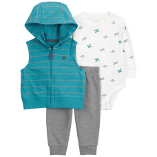 Комплект из 3 пред для мальчика(белый полукомб с самолет, серые брюки, бирюзов ж, 1R982910, Carter's 6M