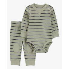 Комплект из двух предметов для мальчика (зелен в полоску полукомбинезон и брюки), 1R976610, Carter's 24M