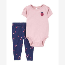 Комплект из 2 предм для девочки (розовое боди, темно-синие с клубничками брюки), 1R966210, Carter's 9M