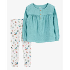 Комплект из двух предметов для девочки (бирюзов туника, брюки с цветоч принтом), 2R970710, Carter's 3T