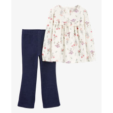 Комплект из 2 пред для девочки (туника с цветоч принтом, темно-синие брюки-клеш), 2R970510, Carter's 4T