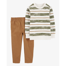 Комплект из двух предметов для мальчика (полосатая толстовка, коричневые брюки), 2S033110, Carter's 2T