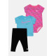 Набор:боди,брюки,футболка NKG SWOOSH LOGO 3 PC SET: девочка 023, 06L846, Nike 0-3M