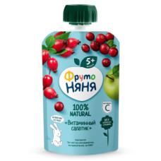 Пюре 90г 1 Gualapack,Фруто Няня Ябл шипов клюква витамин салатик