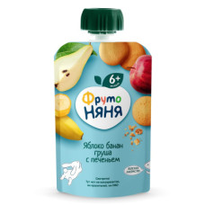 Пюре 90г Фруто Няня Яблоко Банан Груша с печеньем