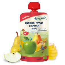 Пюре пауч Органик 6мес, 120г/6 Fleur Alpine Яблоко, груша и банан