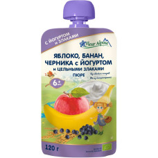Пюре пауч Органик 6мес, 120г/6 Fleur Alpine Яблоко,банан,черника с йогуртом