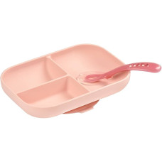 Набор посуды: тарелка, ложка Set Repas Silicone Avec Ventouse Beaba  Rose