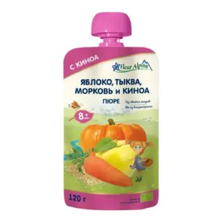 Пюре пауч Органик 6мес, 120г/6 Fleur Alpine