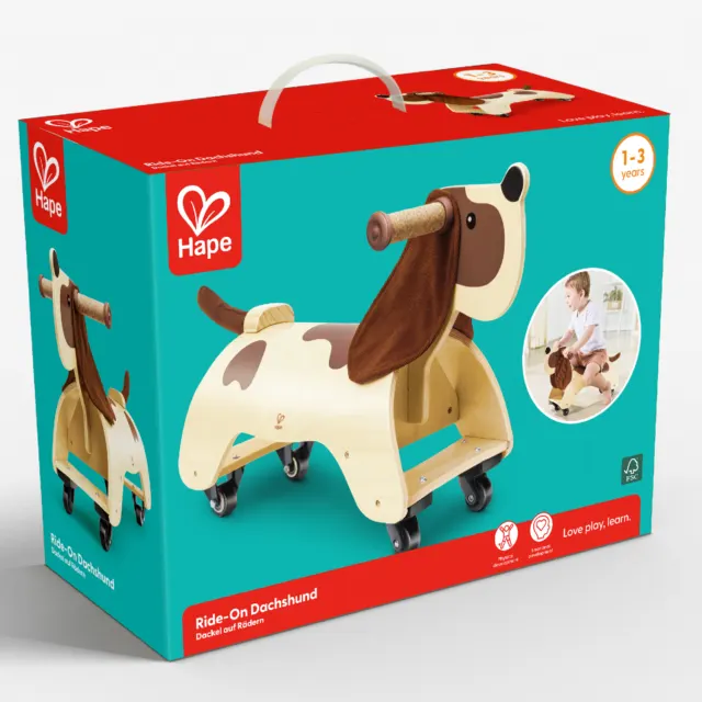 Игрушка каталка "Зверики" Такса на веревочке, E1205_HP,Hape — фото 9