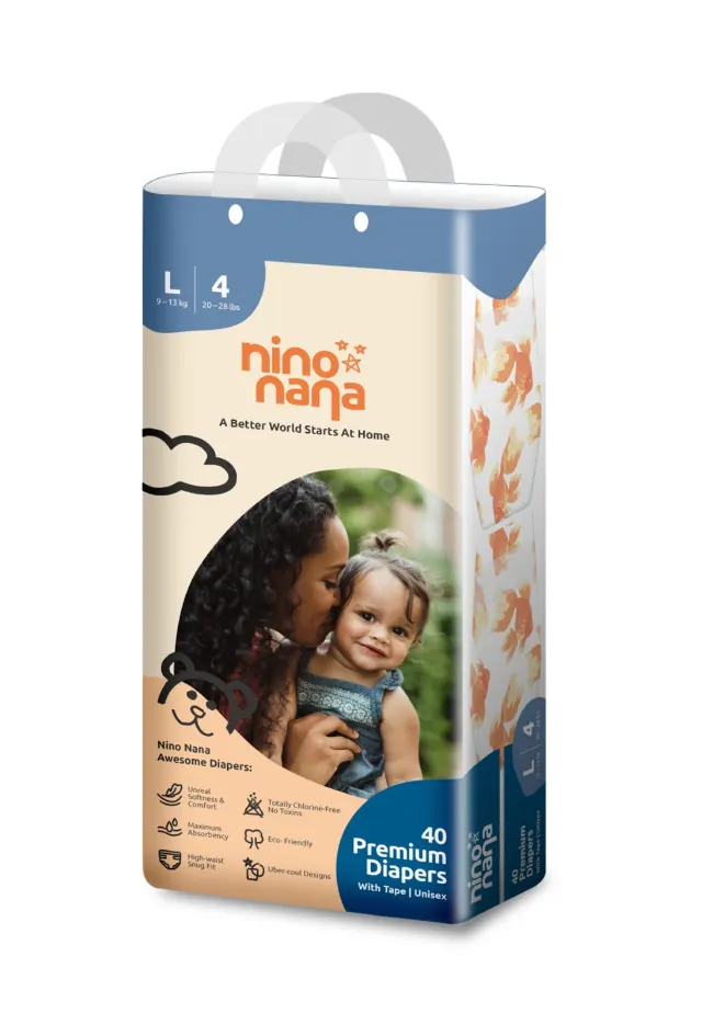 Подгузники на липкой основе, L, 9-13кг 40шт NINO NANA